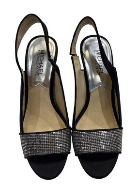 MICHAEL Michael Kors Black Slingback Heels with Silver Rhinestone Band